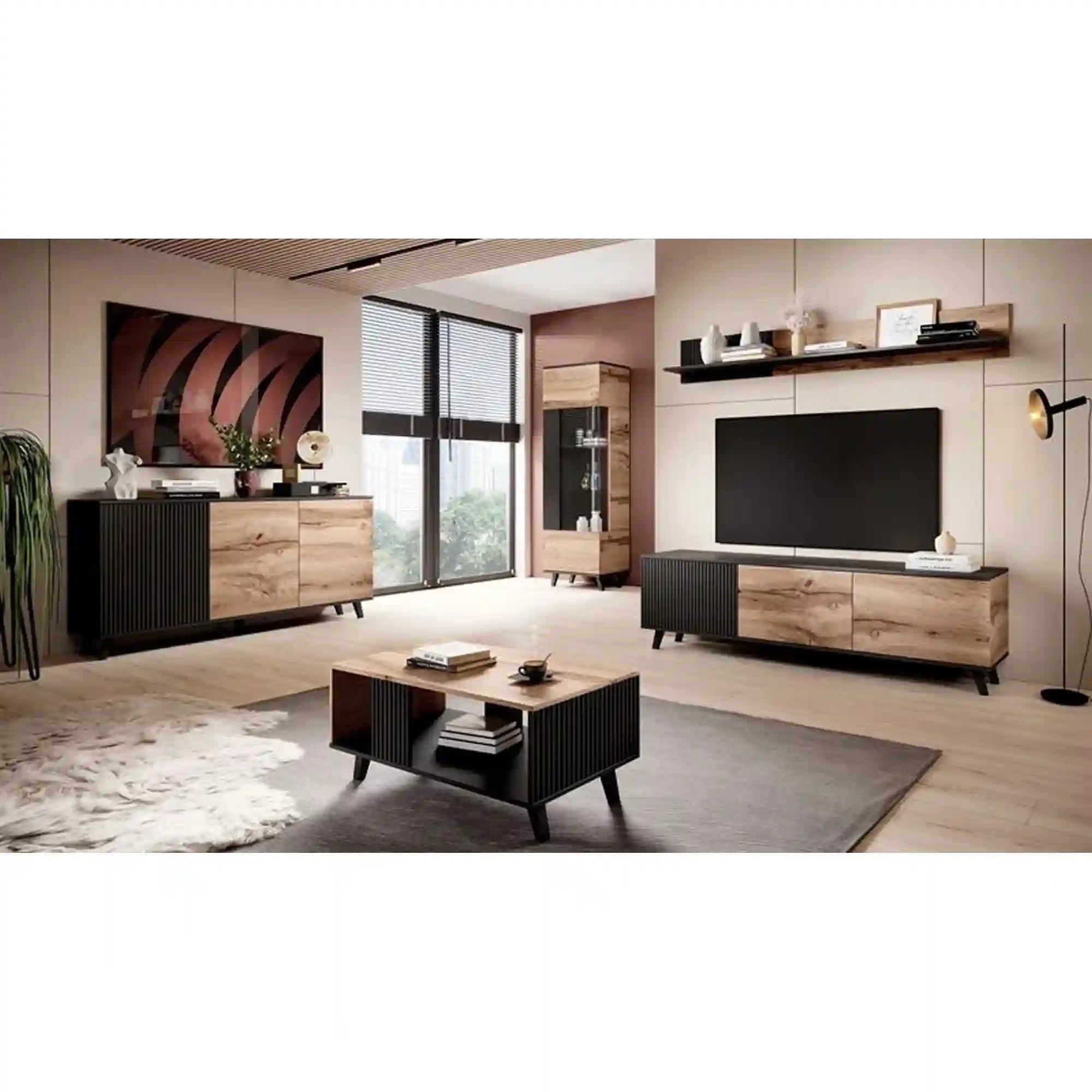 Comoda TV HOUSTON OCN-38010, stejar wotan/negru