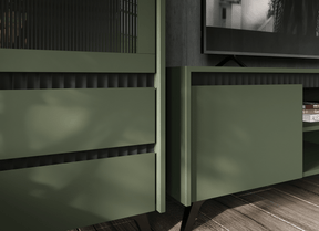 Comoda TV LOUNGE 2, verde/negru, PAL, 206x45x54 cm