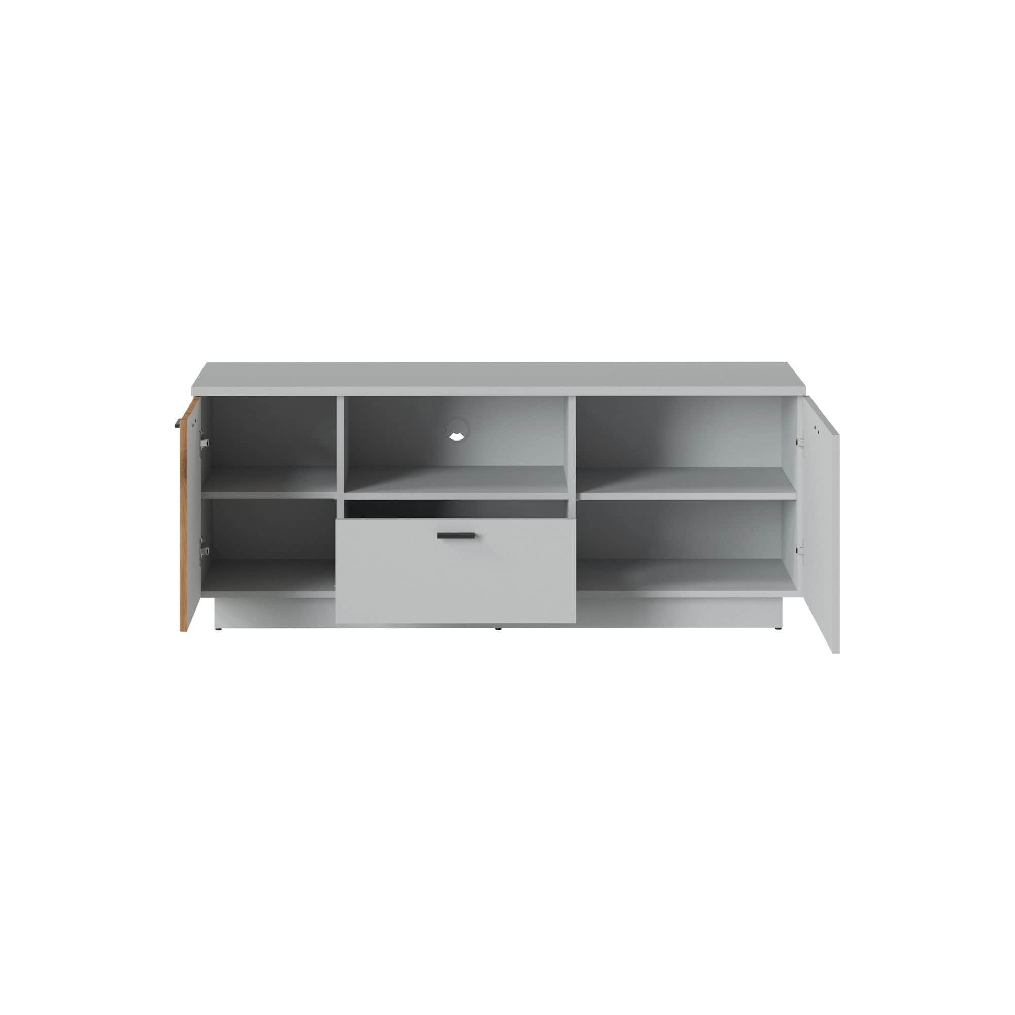 Comoda TV VERO, alb/stejar, PAL laminat, 145x40x59 cm