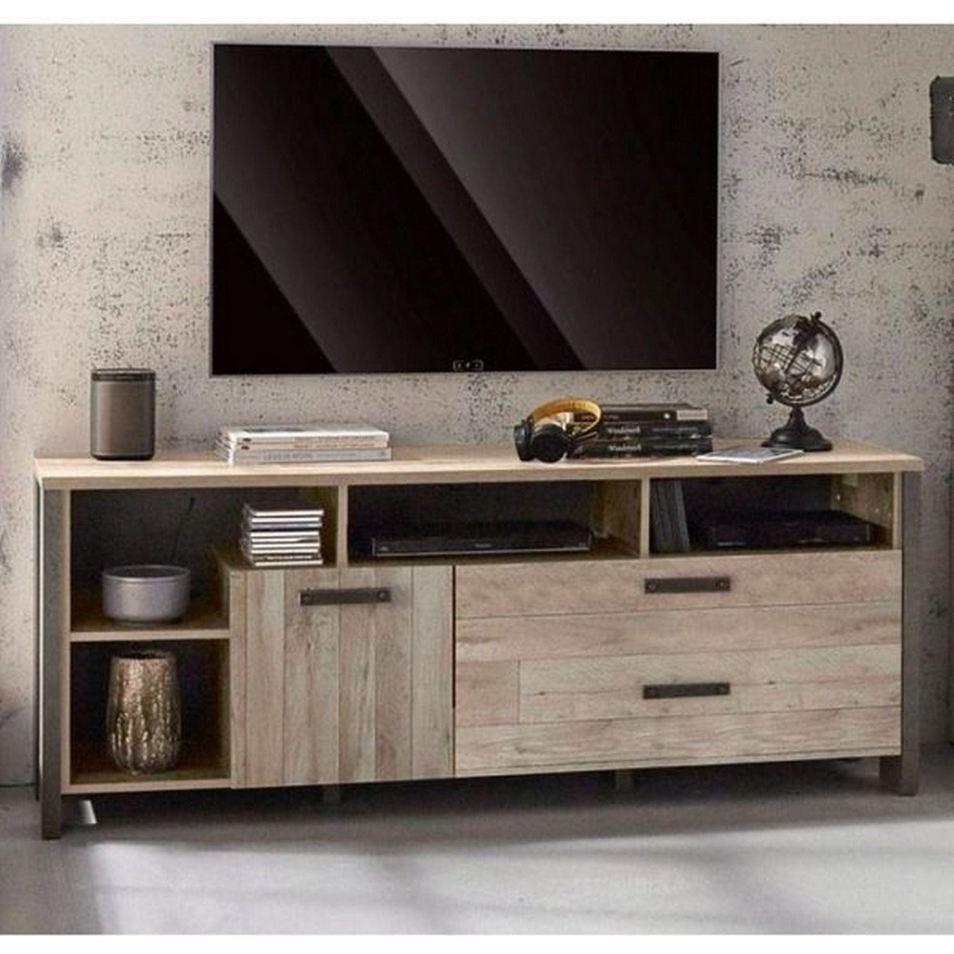 Comoda TV CLIF, stejar vintage/gri inchis, PAL, 161x42x64 cm