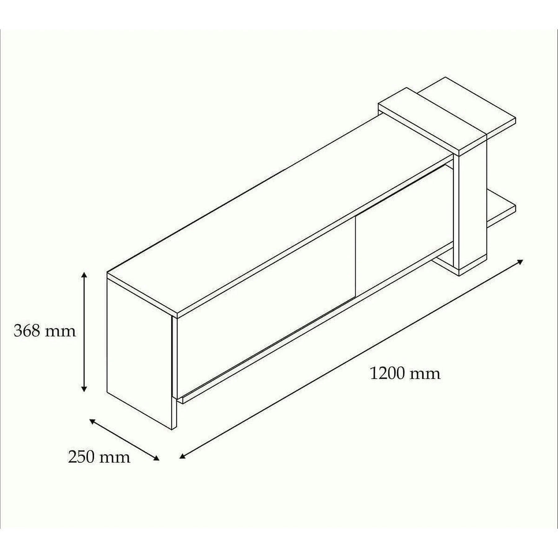 Comoda TV OVA, PAL melaminat, gri antracit/stejar, 120×25×36,8 cm