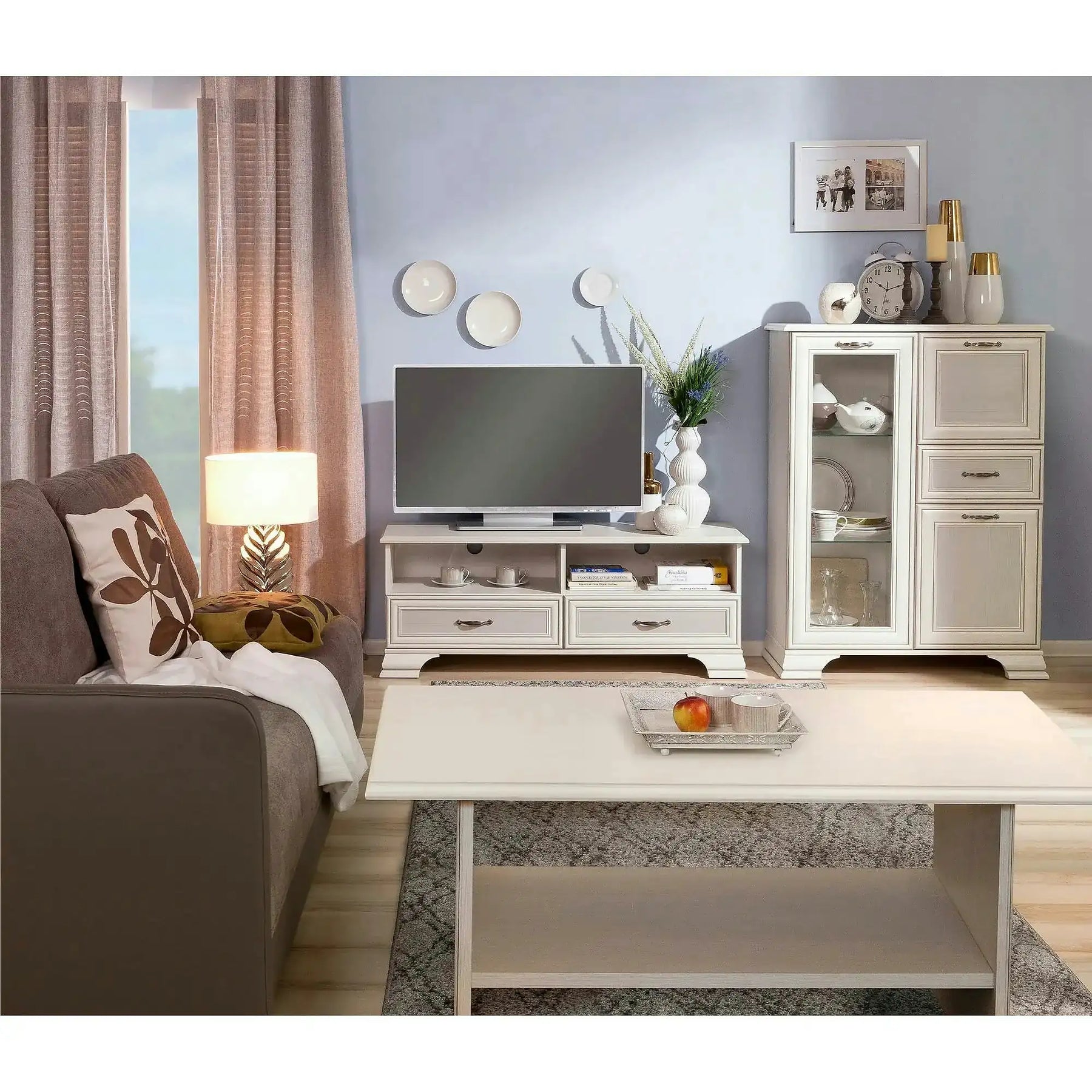 Comoda TV TIFFANY II, PAL laminat/MDF, grej, 130×37×50.4 cm