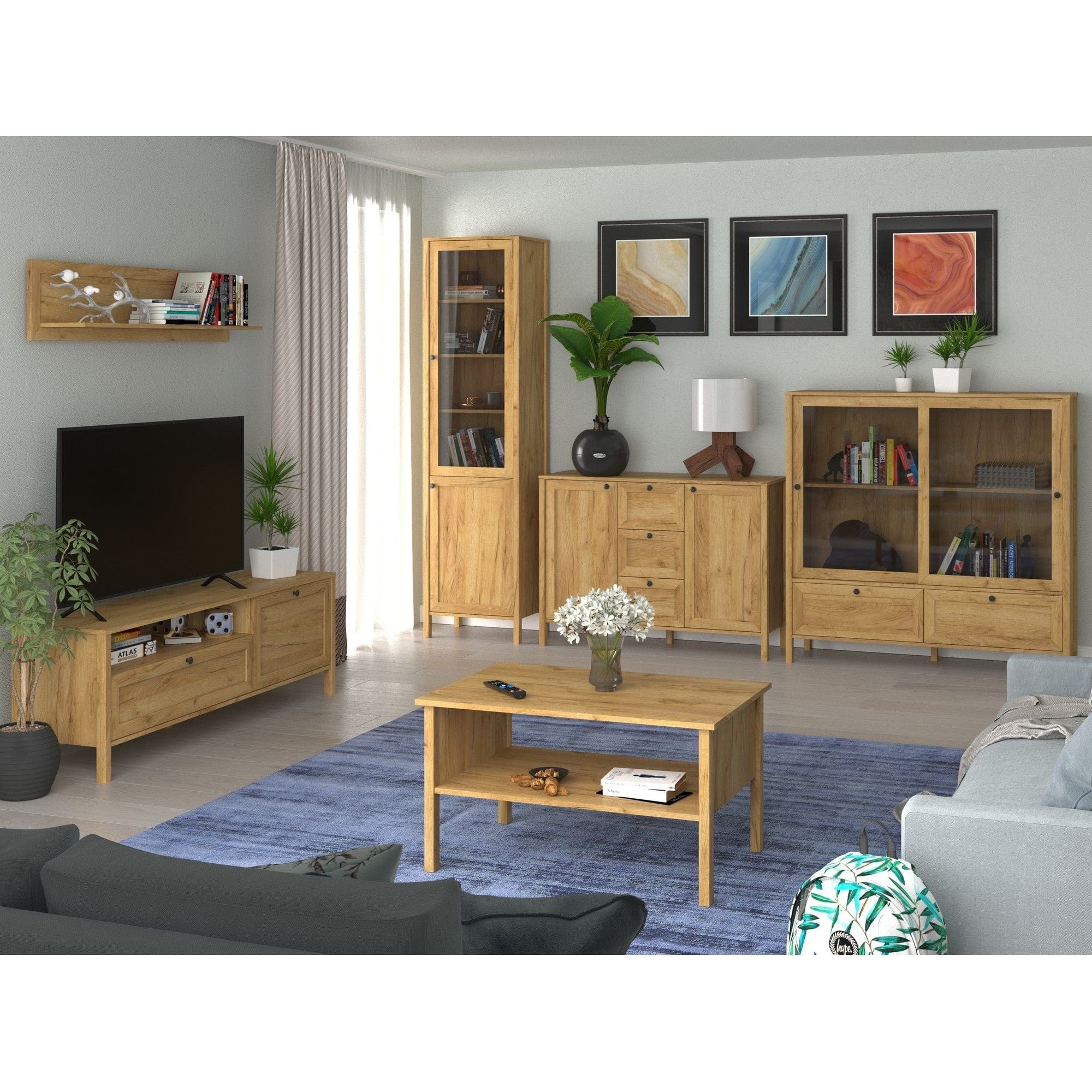 Comoda TV KLARK, stejar auriu, PAL laminat, 160x42x54 cm