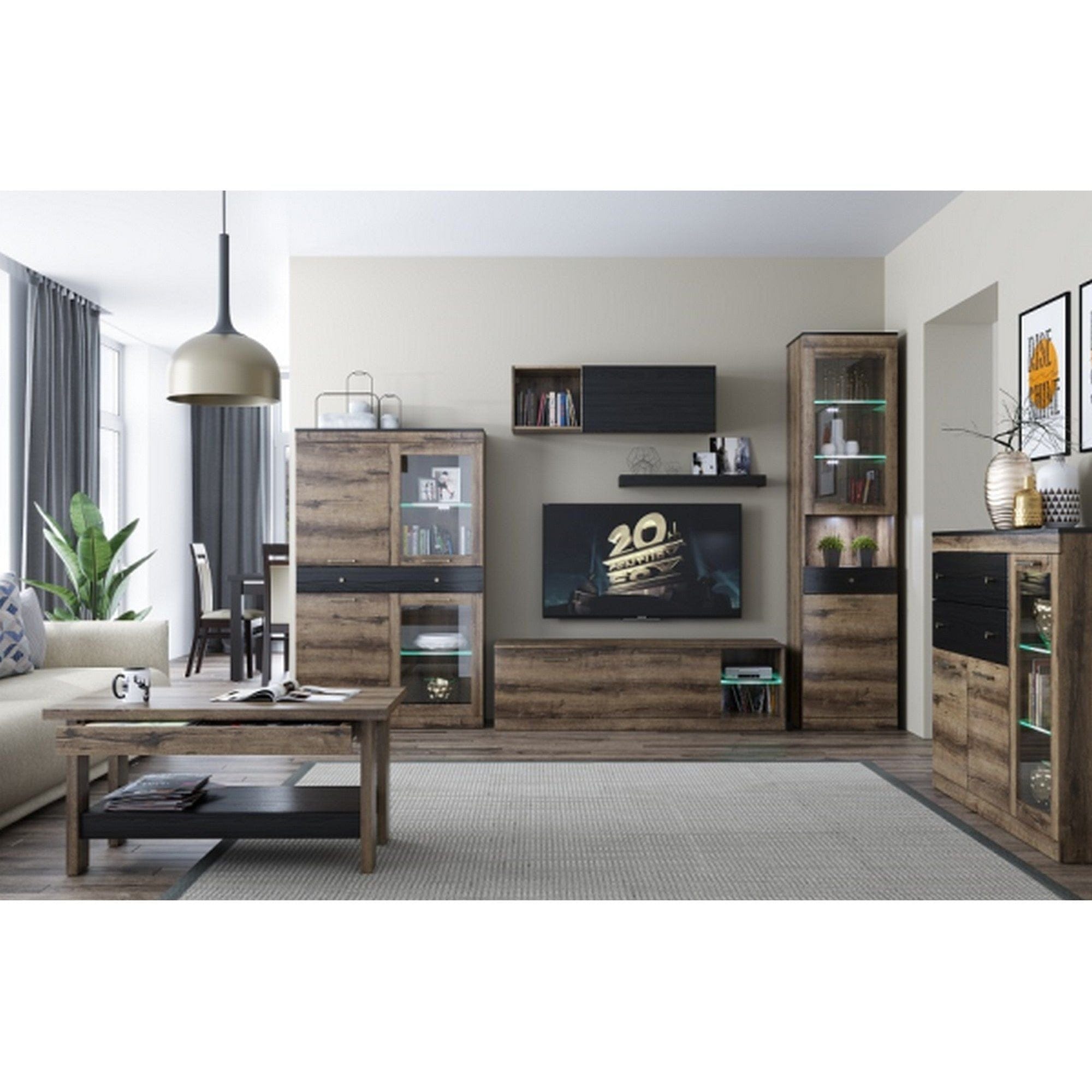 Comoda Jagger, stejar inchis/negru, PAL laminat, 110x34x36 cm