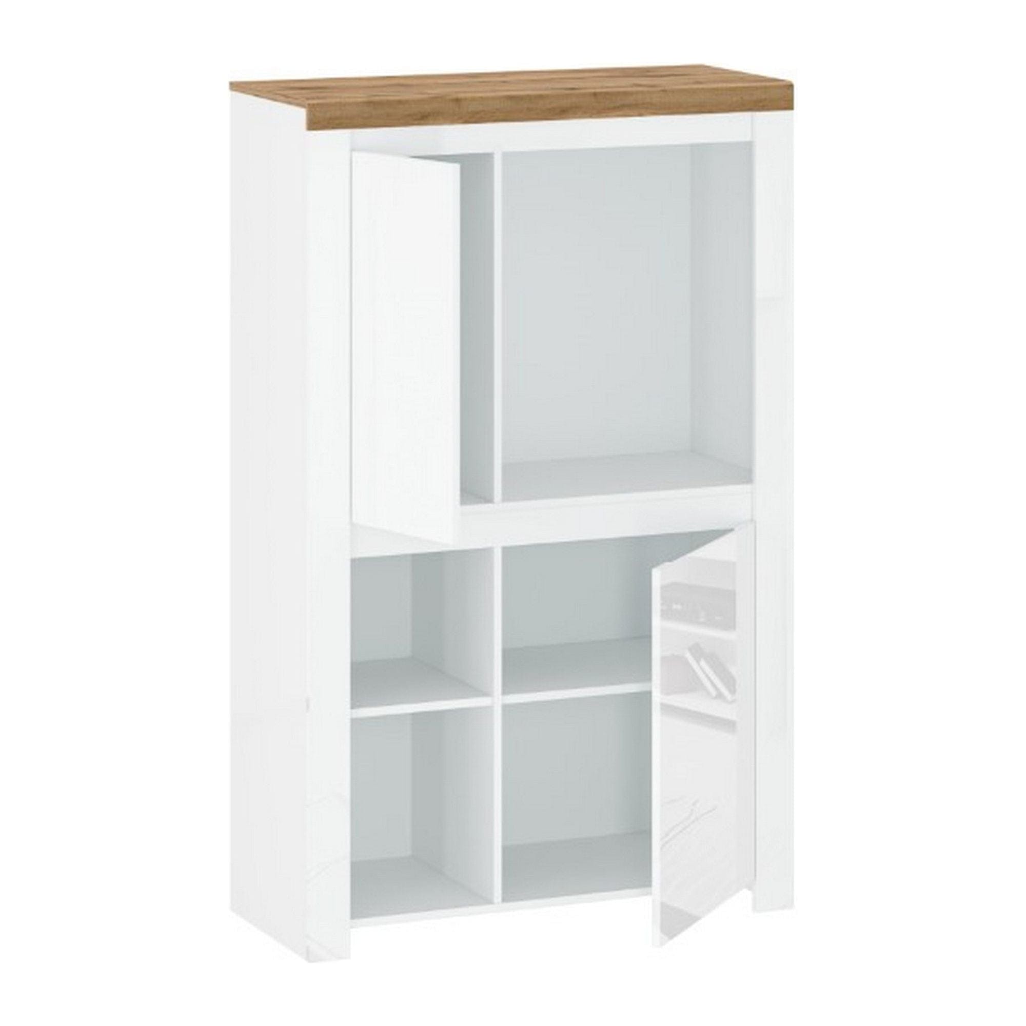 Comoda VIGO 2D, alb lucios/stejar wotan, PAL laminat, 98x42x157 cm