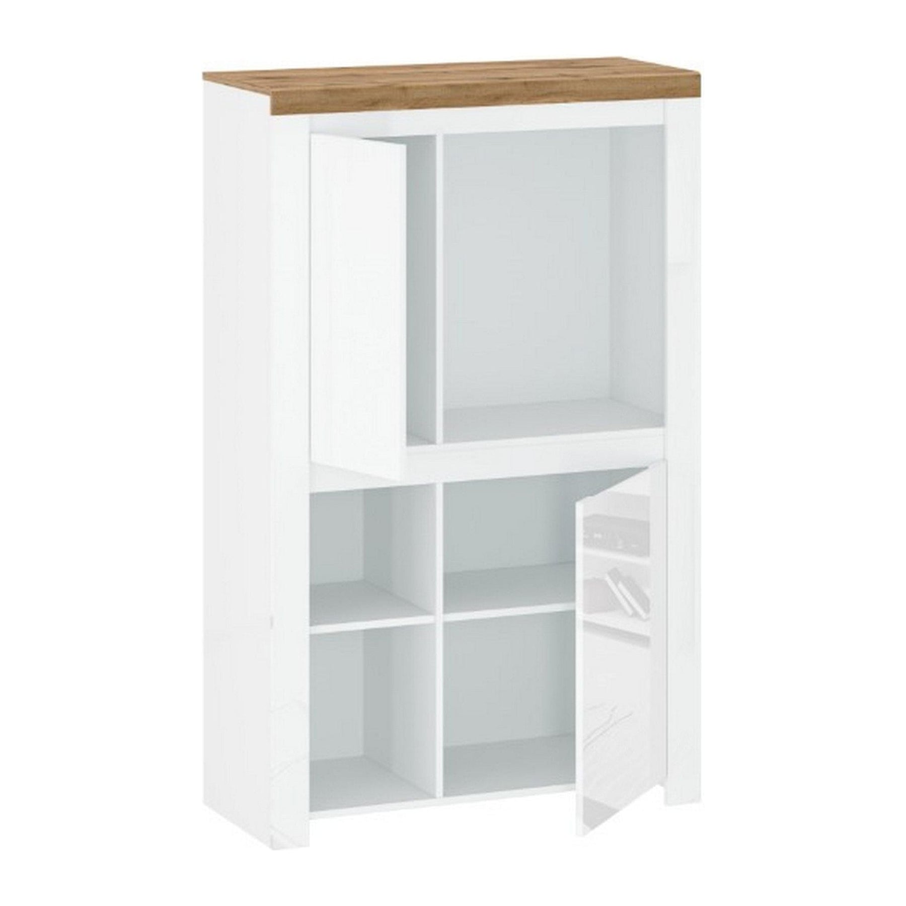 Comoda VIGO 2D, alb lucios/stejar wotan, PAL laminat, 98x42x157 cm