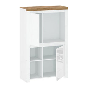 Comoda VIGO 2D, alb lucios/stejar wotan, PAL laminat, 98x42x157 cm