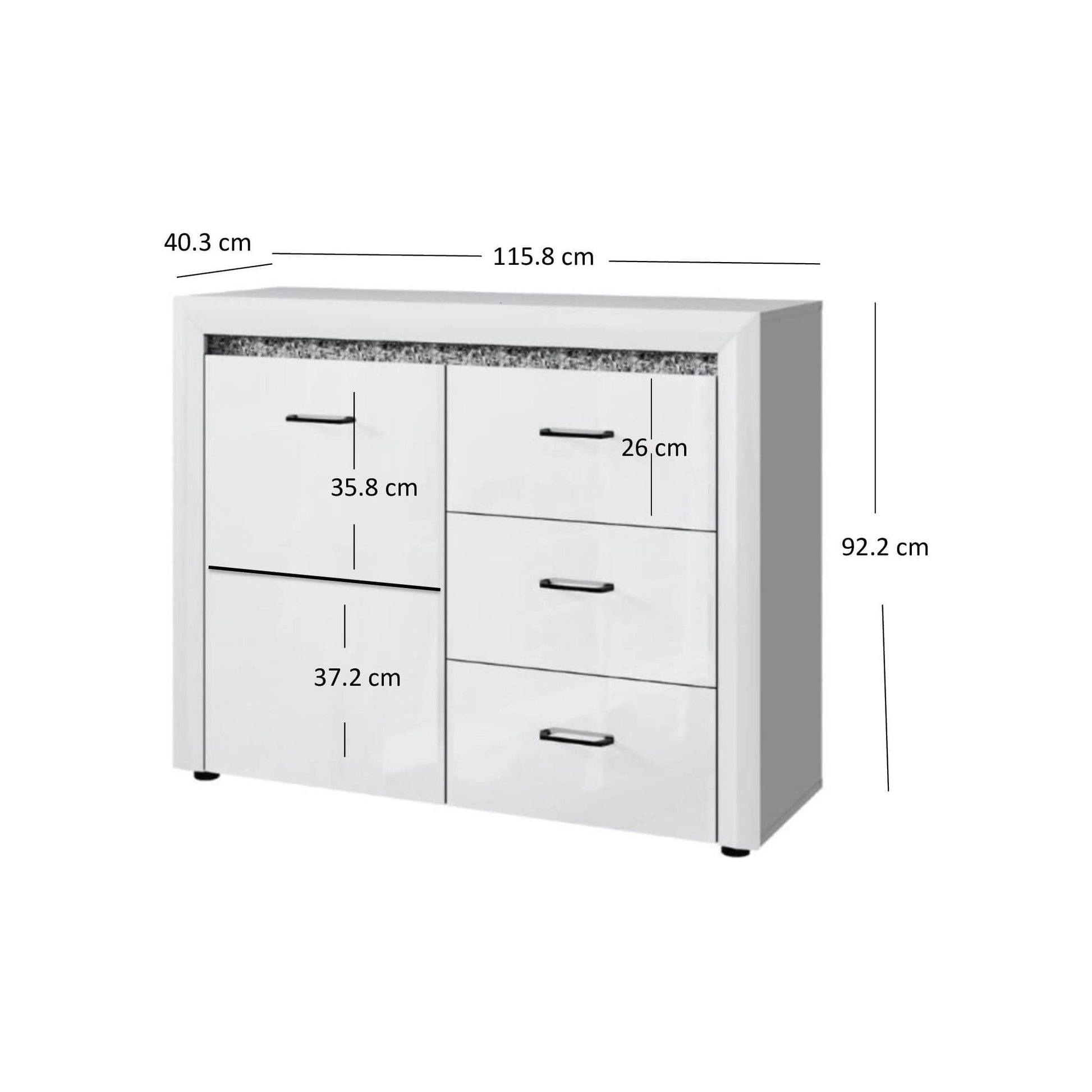 Comoda WHITEBLACK, alb/negru, PAL, 116x40x92 cm