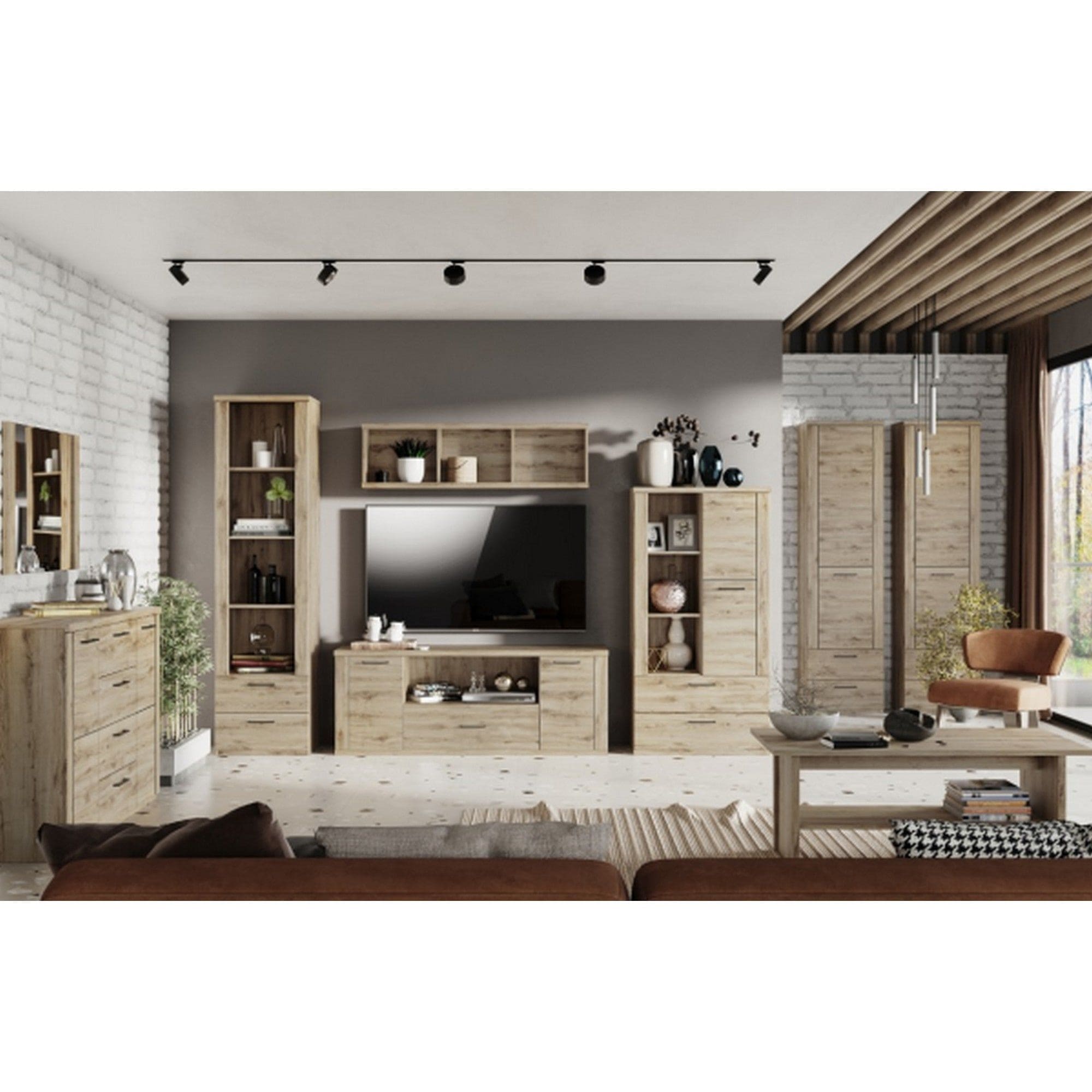 Comoda DOORSET, stejar navarra/negru, PAL laminat/plastic, 80x41x95 cm