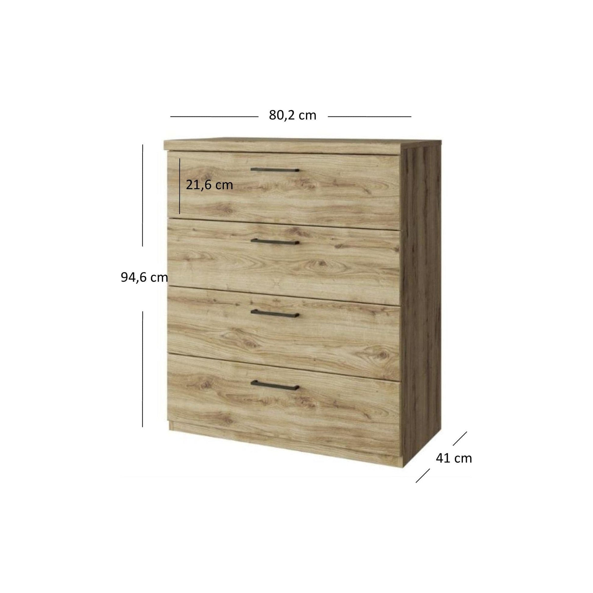 Comoda DOORSET, stejar navarra/negru, PAL laminat/plastic, 80x41x95 cm