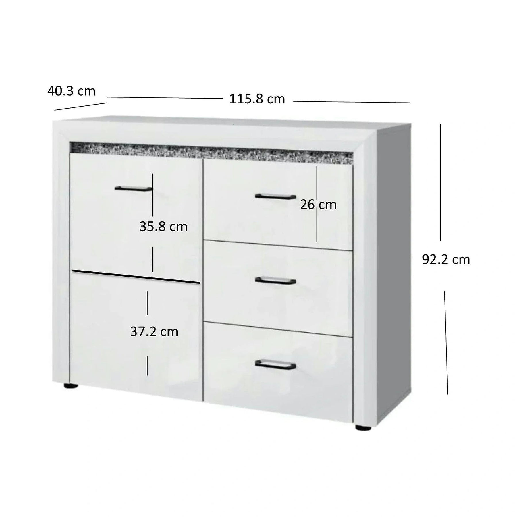 Comoda WHITEBLACK, MDF/PAL, alb/negru, 116×40×92 cm