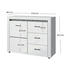 Comoda WHITEBLACK, MDF/PAL, alb/negru, 116×40×92 cm