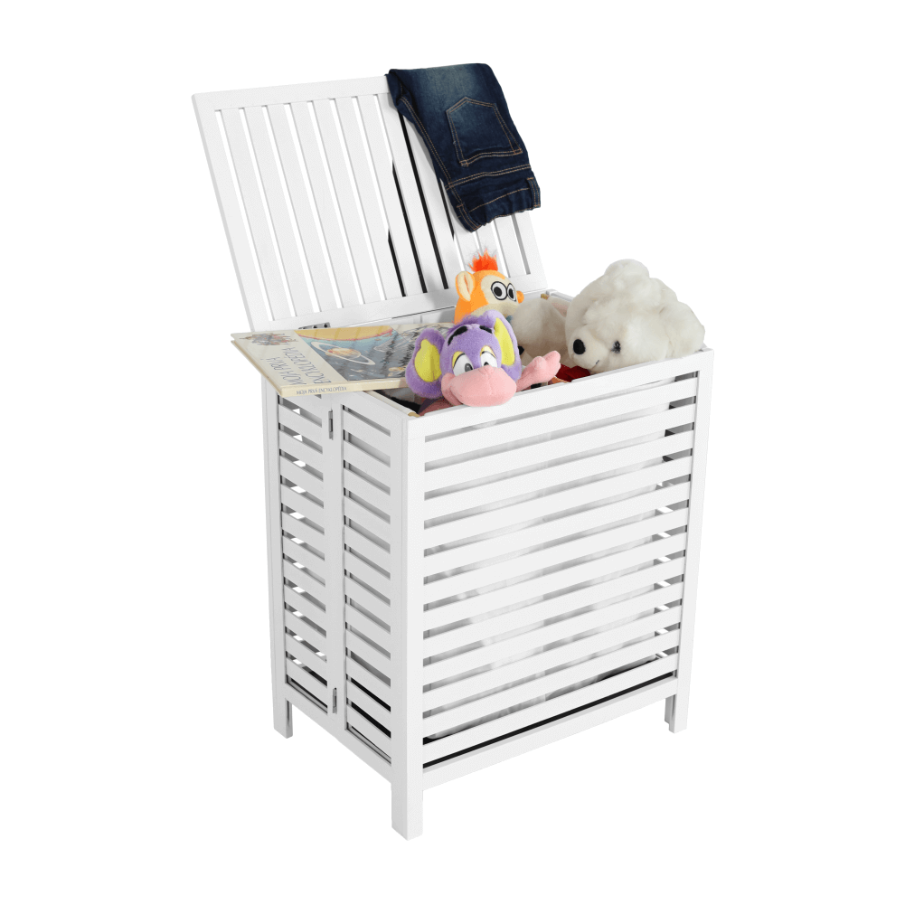 Cos de rufe MENORK, alb, bambus/material textil, 50x35x60 cm