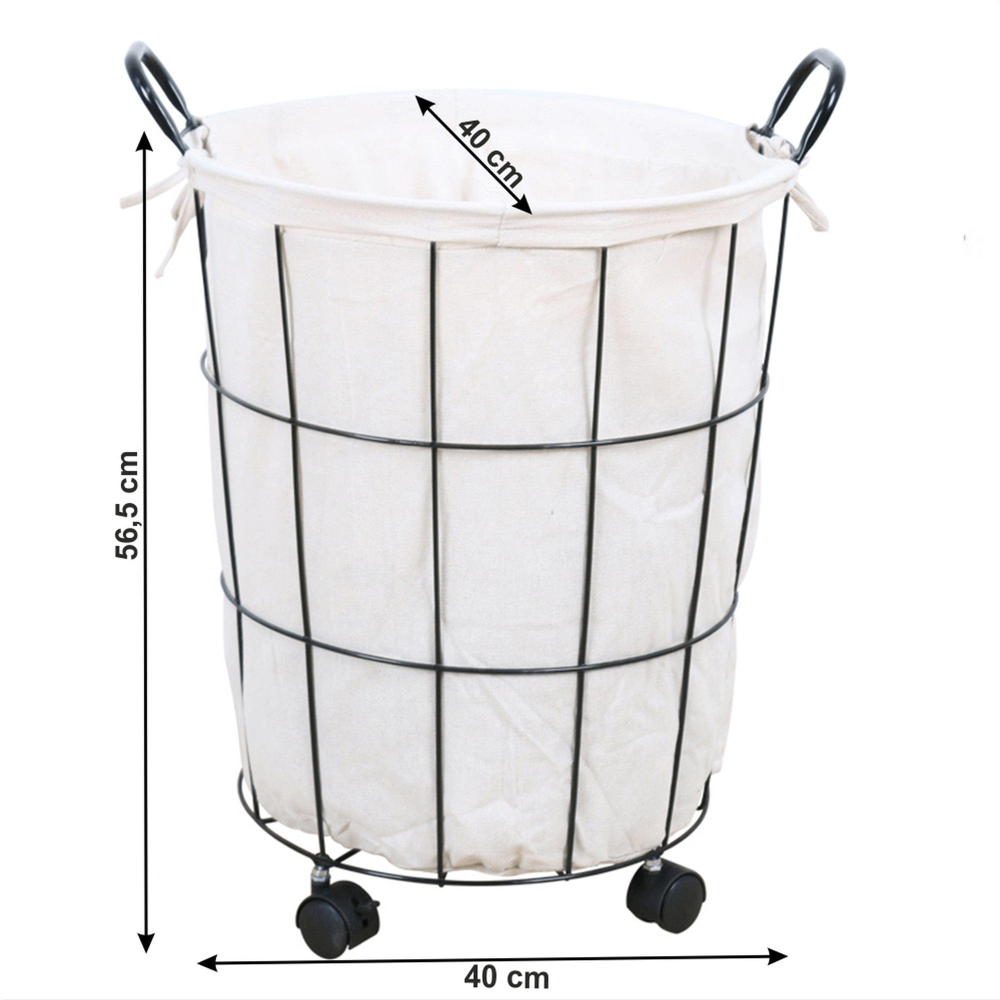 Cos de rufe KRAMEL, negru/alb, metal/material textil, 40x40x57 cm