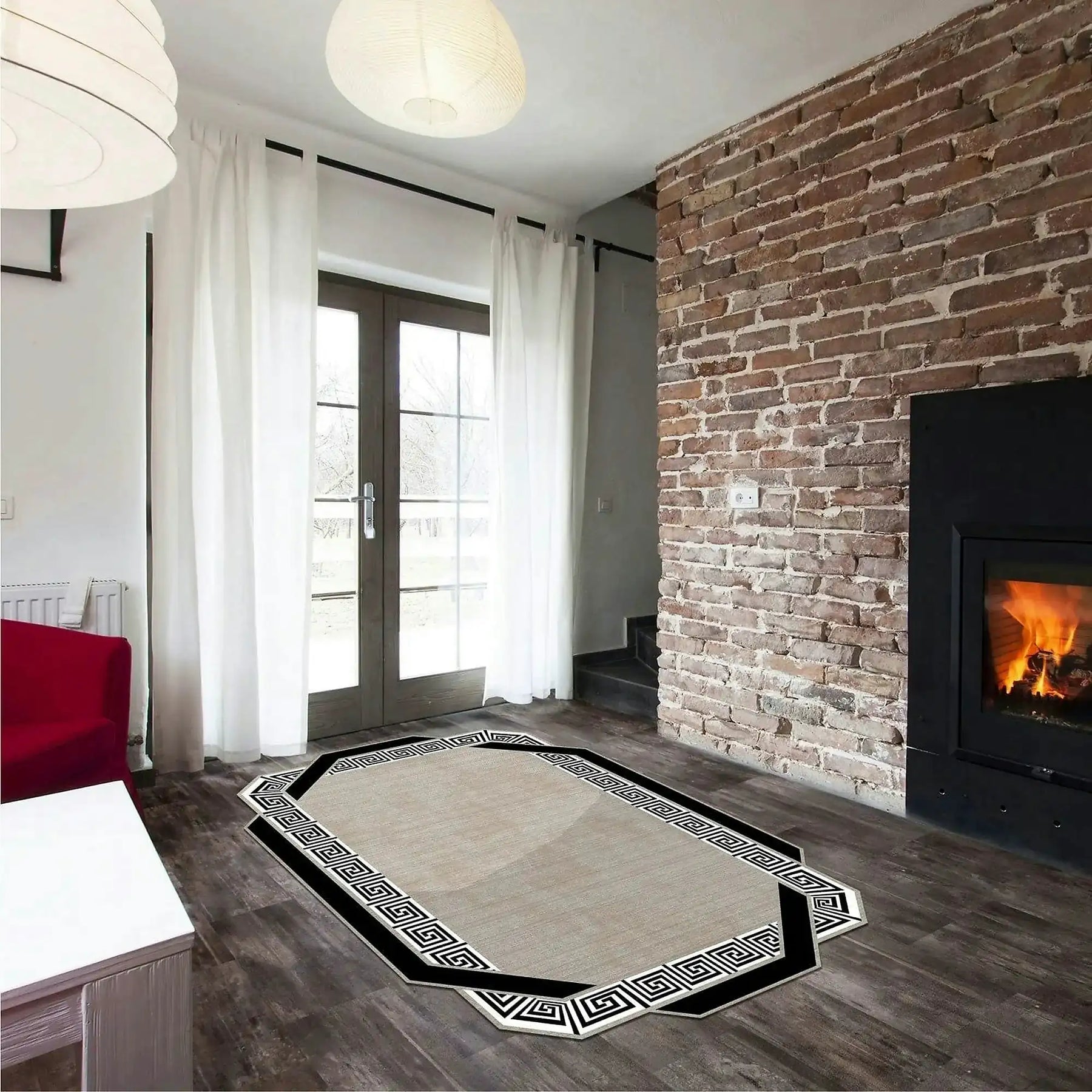 Covor, poliester, crem/negru, 160×230 cm