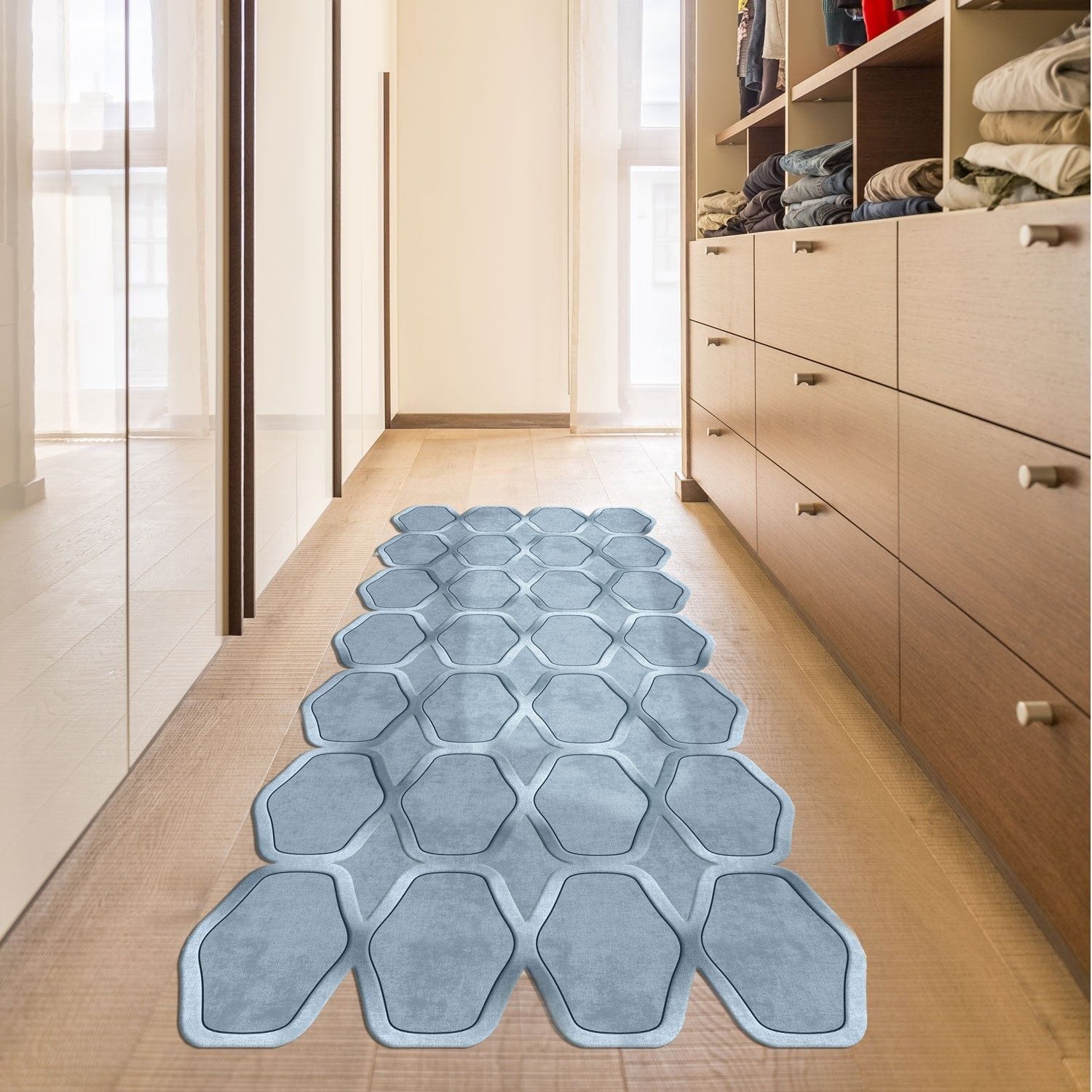 Covor, 160x230 cm, forma dreptunghiulara, poliester, albastru, ALN600146MV07