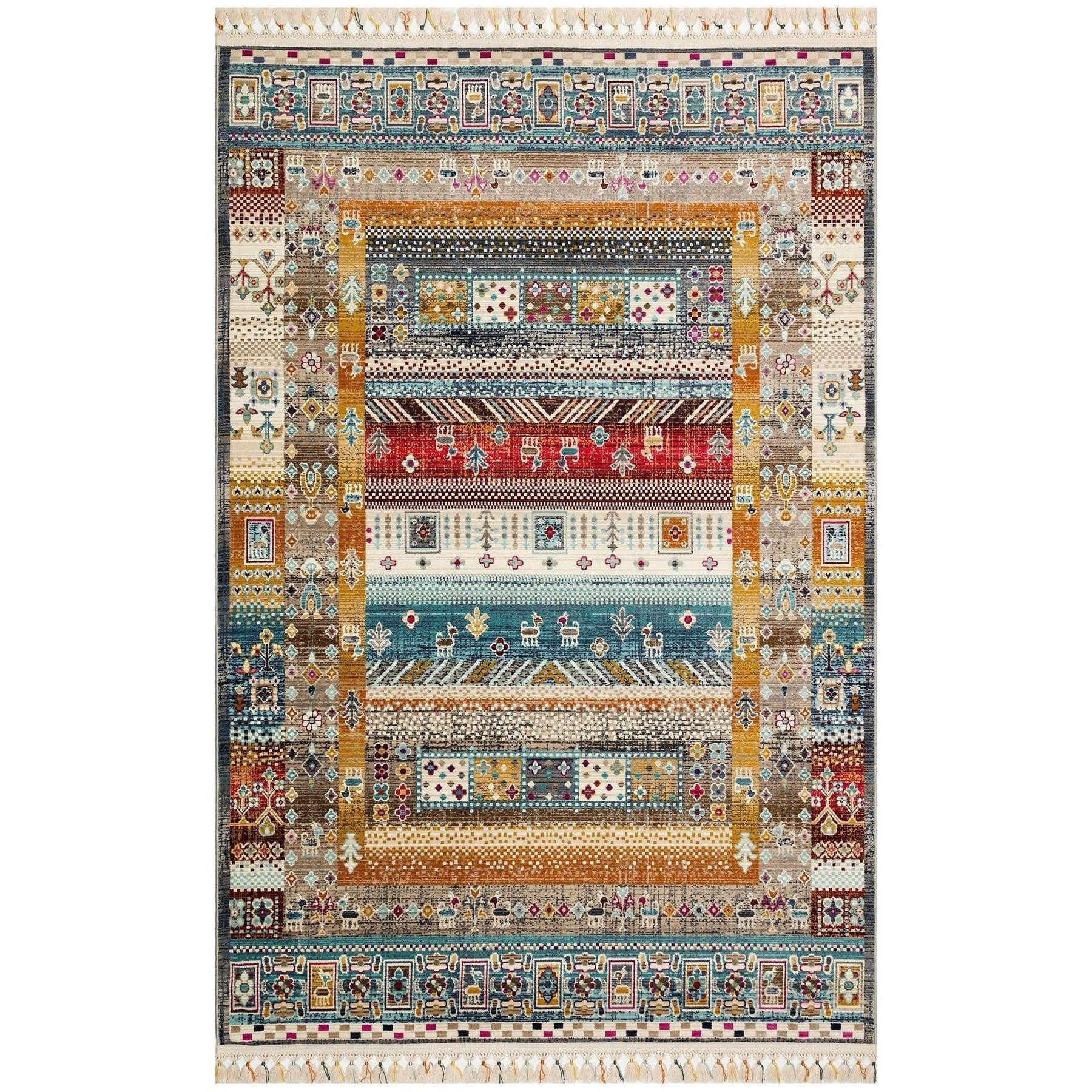Covor multicolor cu motive tradiționale, ideal pentru living – primabucata