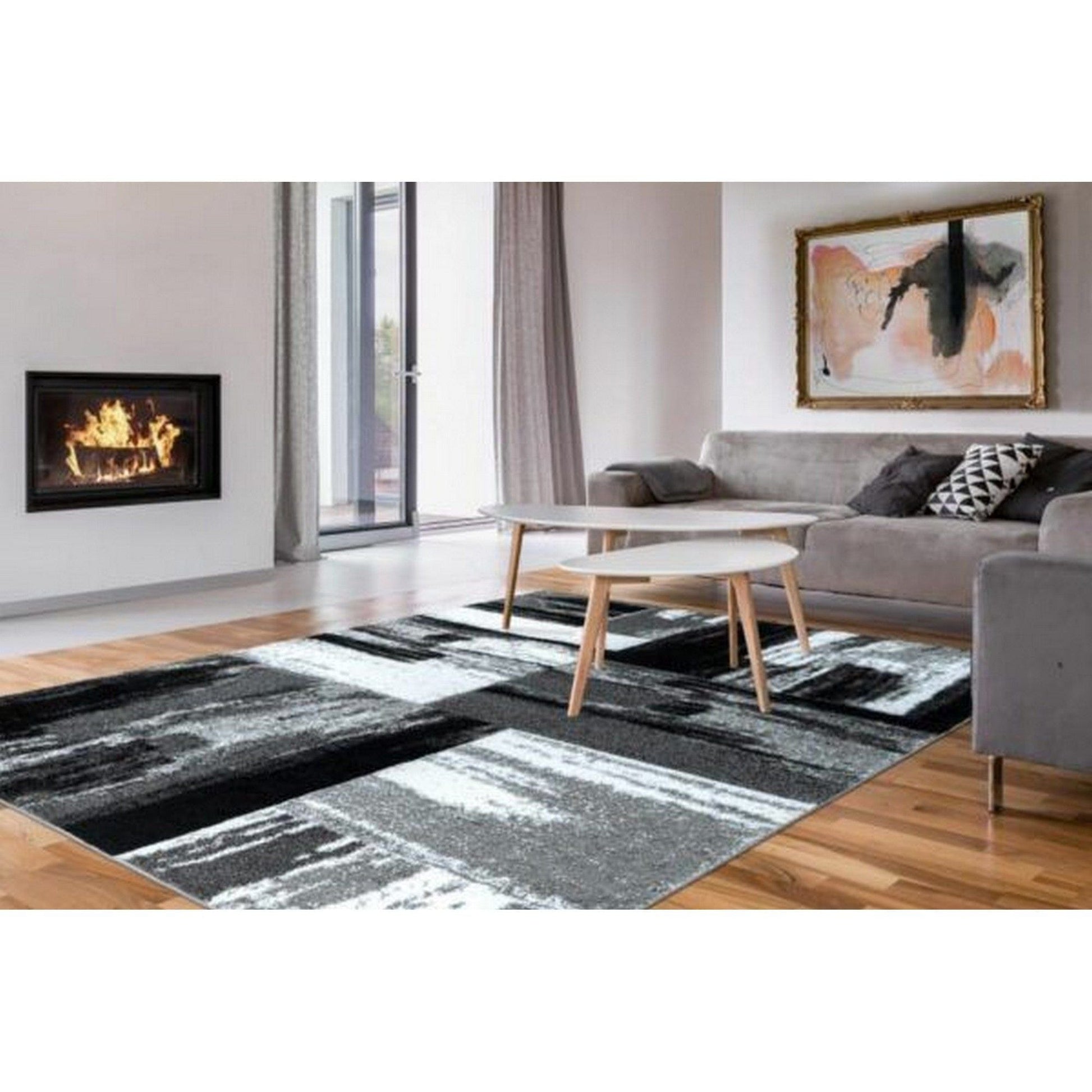 Covor SWING 100, 160x230 cm, forma dreptunghiulara, polipropilena, argintiu/negru