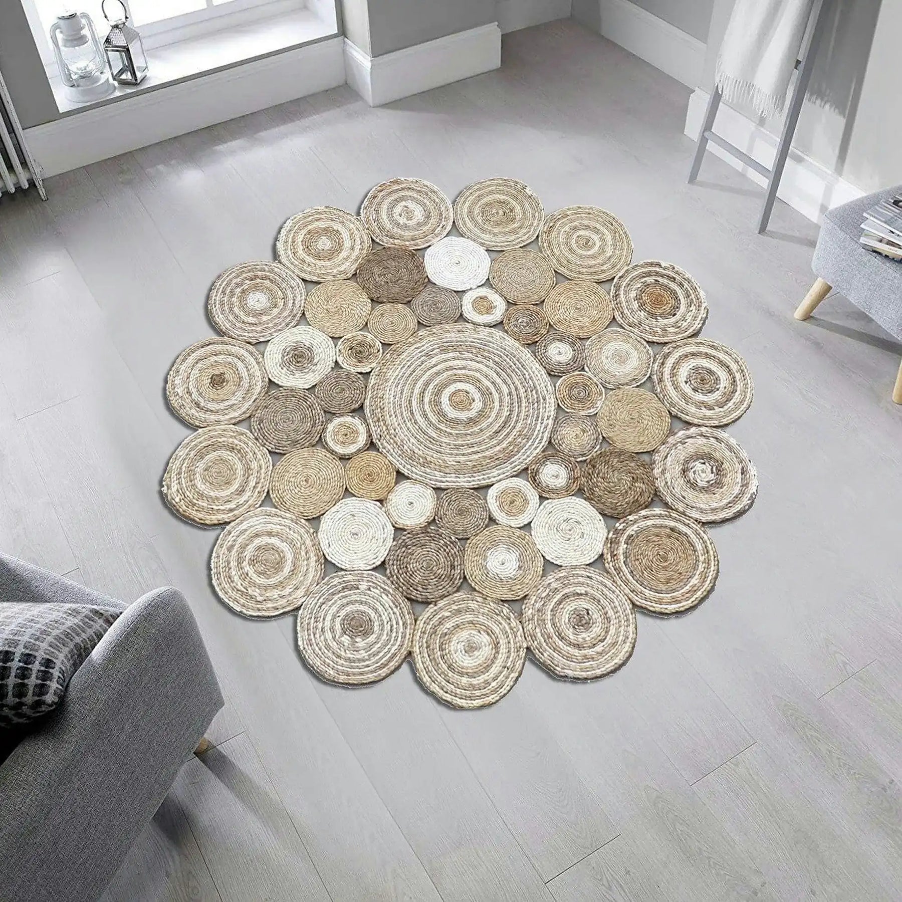 Covor MULTY XW Q, iuta, bej, 120×120 cm