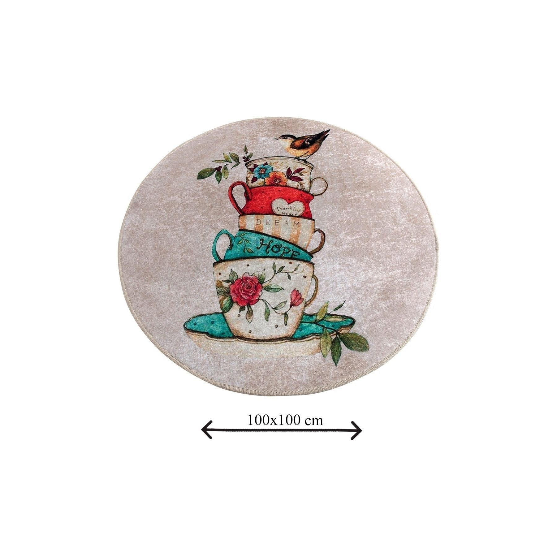 Covoras de baie CUP DJT, 100x100 cm, forma rotunda, multicolor, fibre sintetice