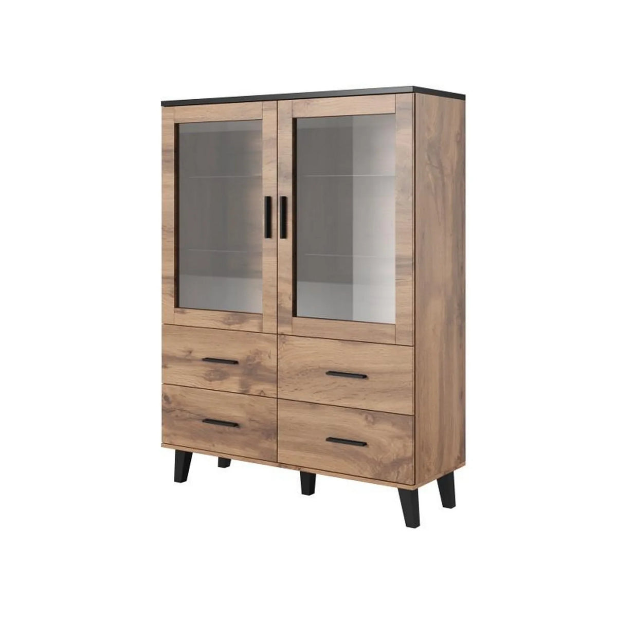 Vitrina LOTTA, stejar wotan/negru, PAL, 120x45x160 cm