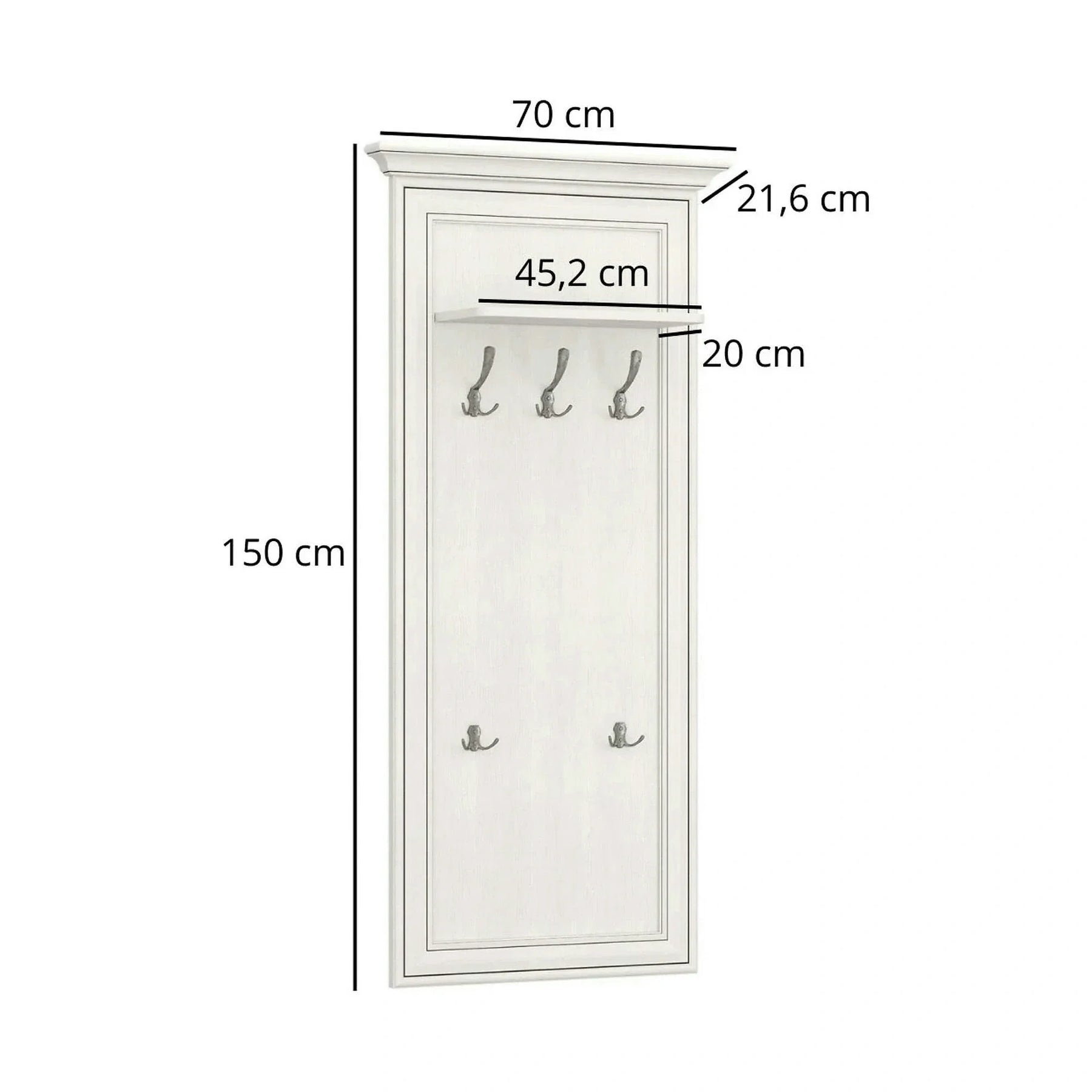 Cuier de perete TIFFANY II, PAL laminat, grej, 70×22×150 cm