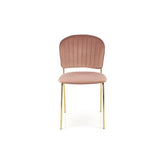 Scaun tapitat K499, roz/auriu, stofa catifelata, 47x56x85 cm