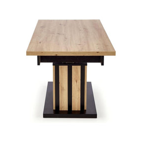 Masa extensibila BARETTI, stejar artizanal/negru, pal furniruit, 130/170x60x65/82 cm