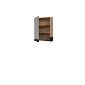 Dulap baie suspendat DUESA, stejar auriu/negru, PAL laminat, cu o usa si oglinda, 60x15x72 cm