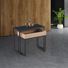 Set 2 masute DAGOR, stejar/negru, sticla/metal, 60x30x50 cm/ 50x27x44 cm