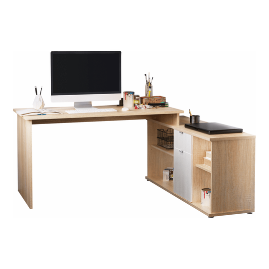 Birou DALTON 2 NEW VE 02, de colt, stejar sonoma/alb, 167.5x67.5x75 cm
