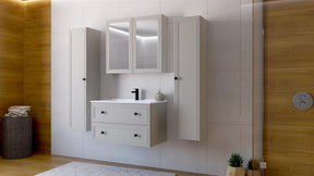 Dulap baie TORETO, casmir mat, PAL laminat, cu oglinzi, 80x15x70 cm