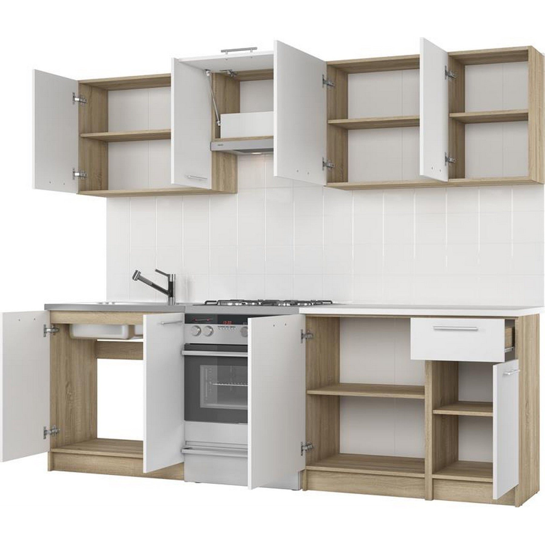 Set bucatarie DARIA, alb/stejar sonoma, PAL laminat, 240 cm