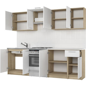 Set bucatarie DARIA, alb/stejar sonoma, PAL laminat, 240 cm