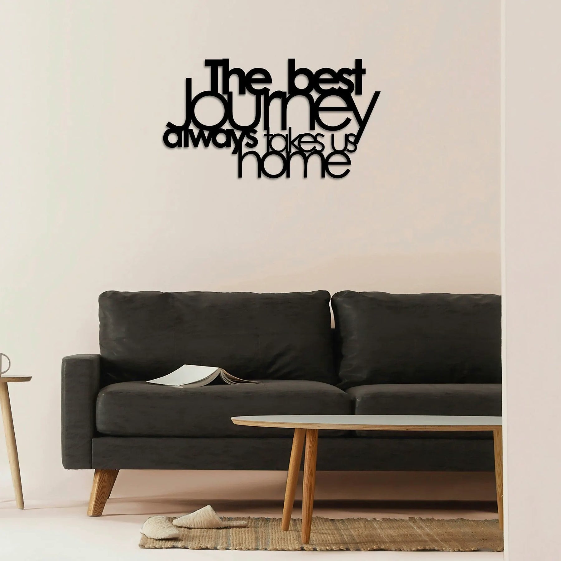 Decoratiune perete THE BEST JOURNEY ALWAYS, metal, negru, 70×40 cm