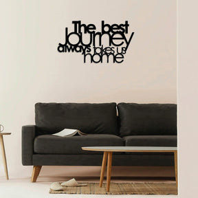Decoratiune perete THE BEST JOURNEY ALWAYS, metal, negru, 70×40 cm