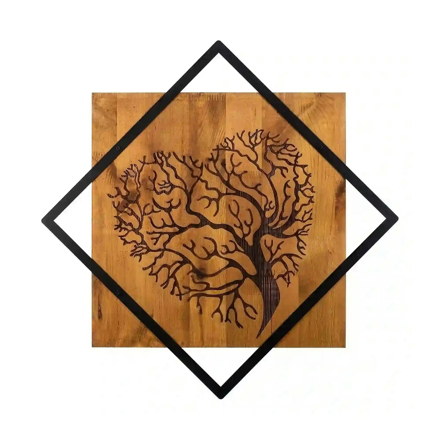 Decoratiune perete TREE 2, nuc/negru, lemn/metal, 54x54 cm
