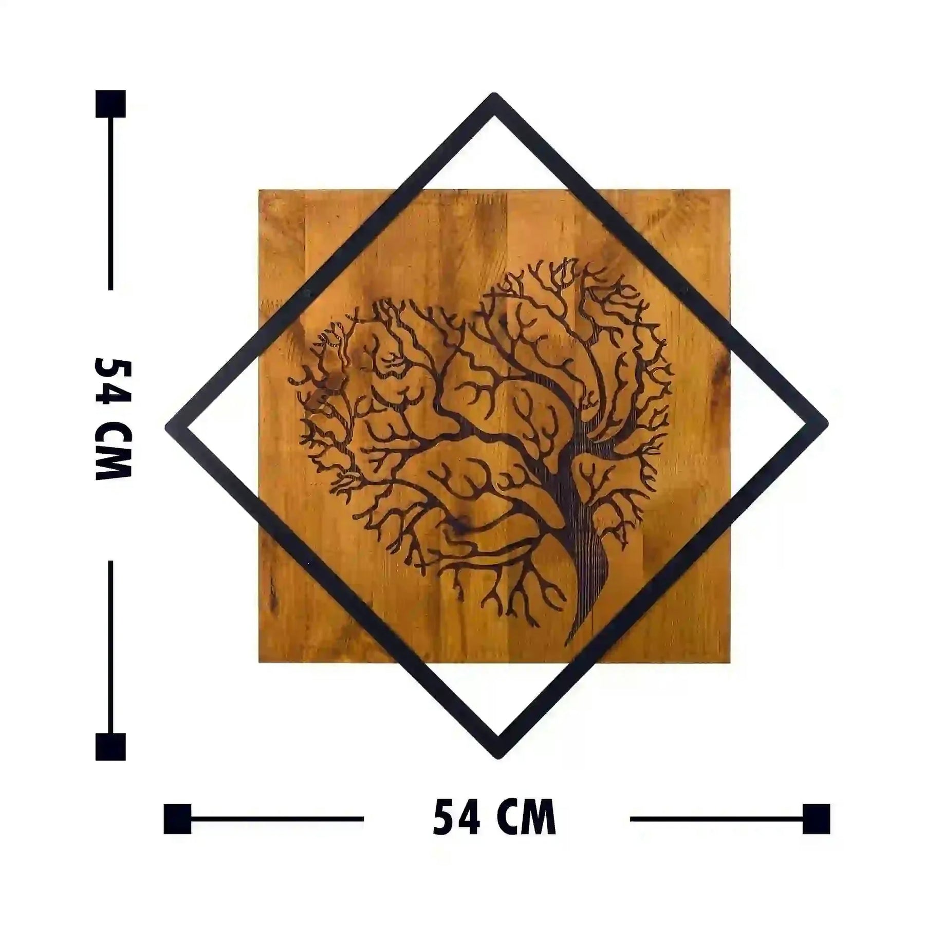 Decoratiune perete TREE 2, nuc/negru, lemn/metal, 54x54 cm