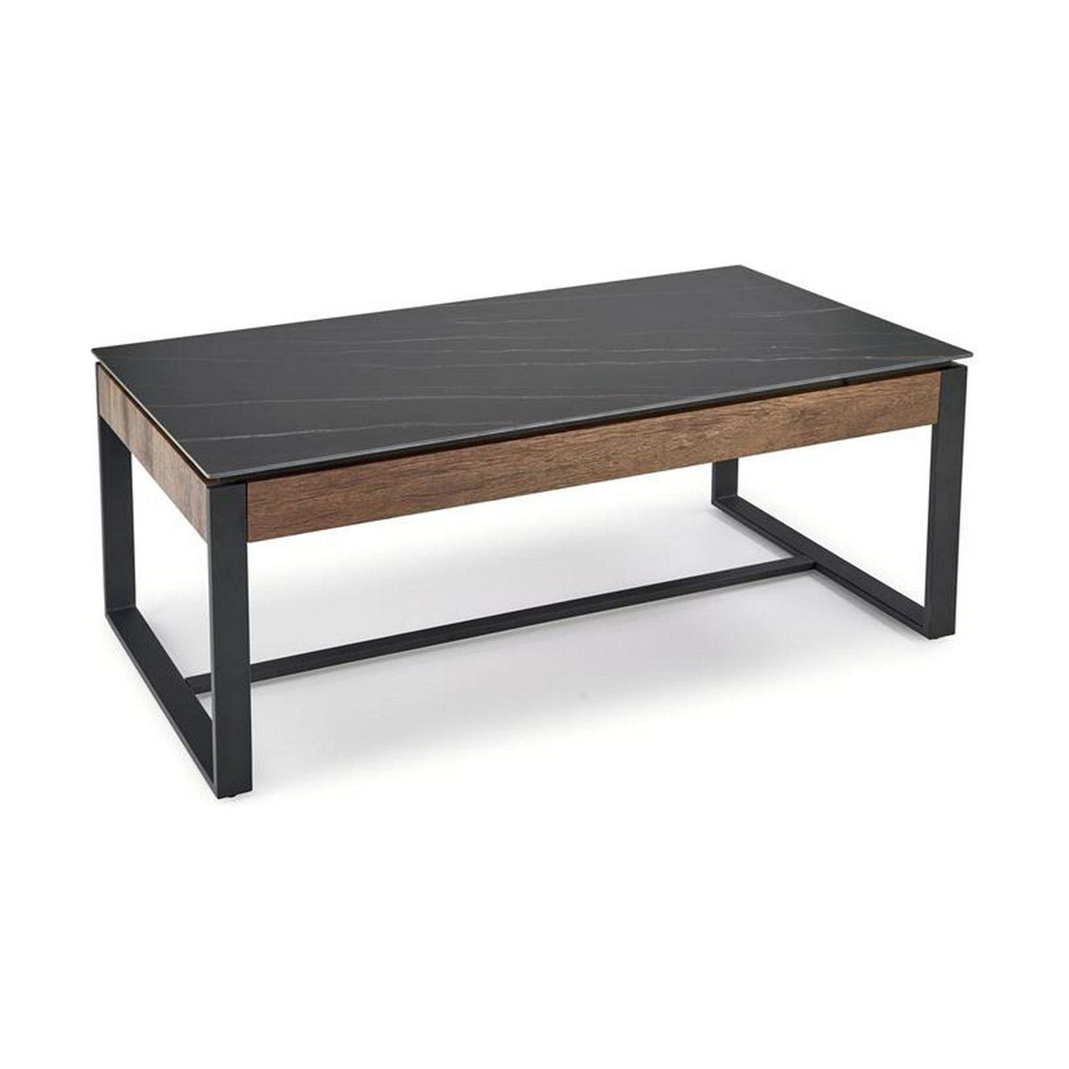 Masuta de cafea RAMONA, marmura neagra/nuc,ntetizat, 121x61x45 cm