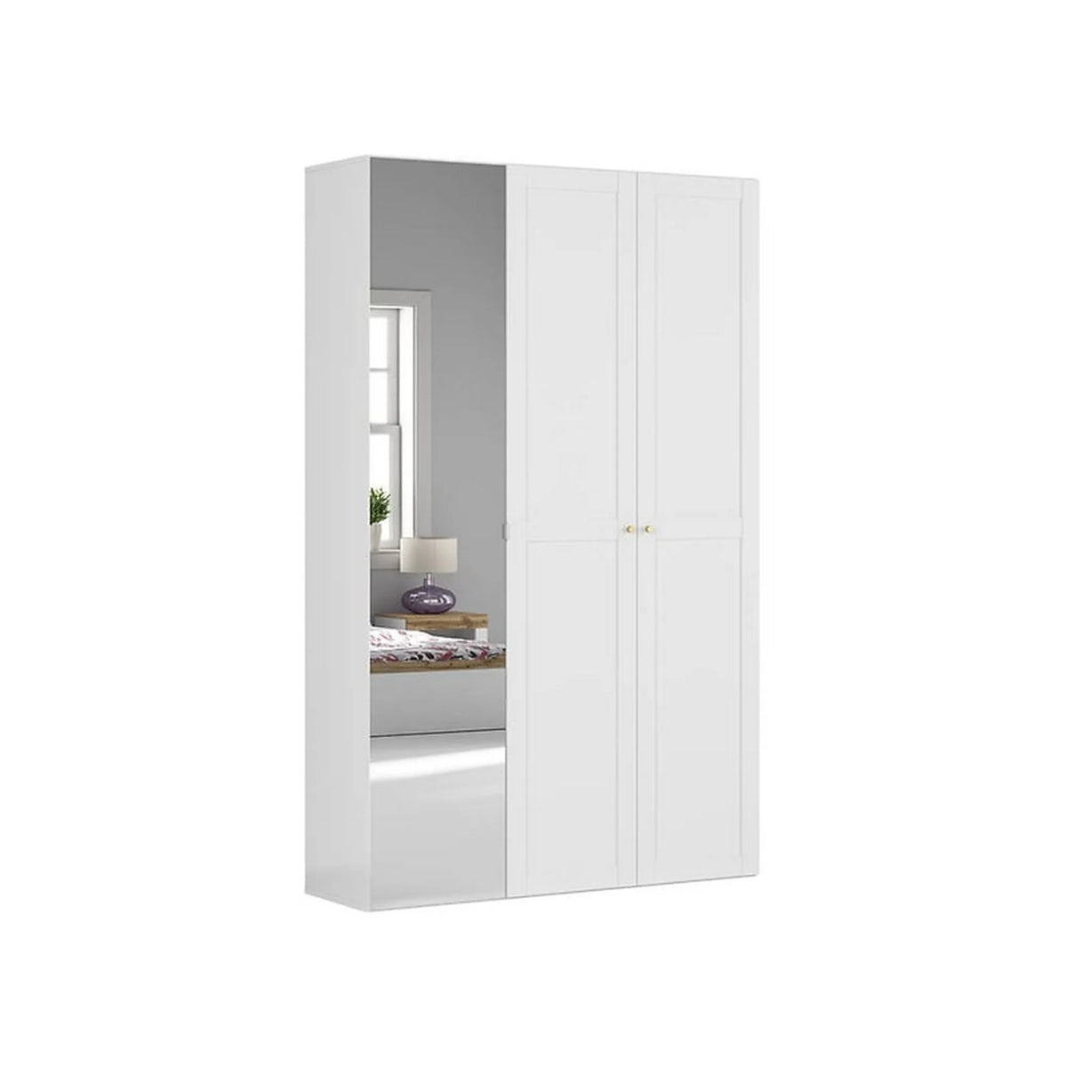 Dulap FLEX, alb, PAL, cu 3 usi si oglinda, 150x45x240 cm