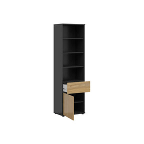 Biblioteca LUEN, stejar/negru, PAL laminat, 57x40x196 cm
