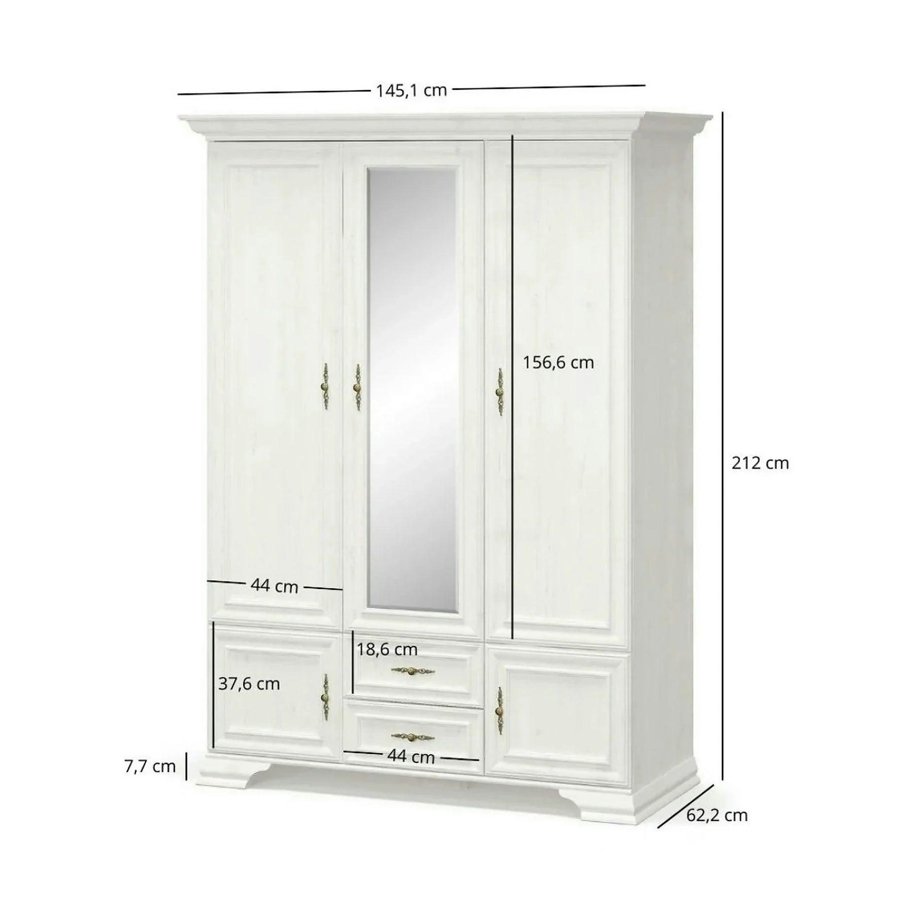 Dulap 5 usi IRYS, PAL laminat/MDF/HDF, pin alb anderson, 145×62×212 cm