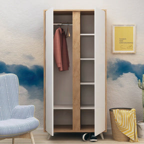 Dulap alb cu detalii din stejar, ideal pentru un living modern – primabucata