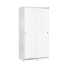 Dulap alb cu uși glisante, ideal pentru organizarea unui living modern – primabucata