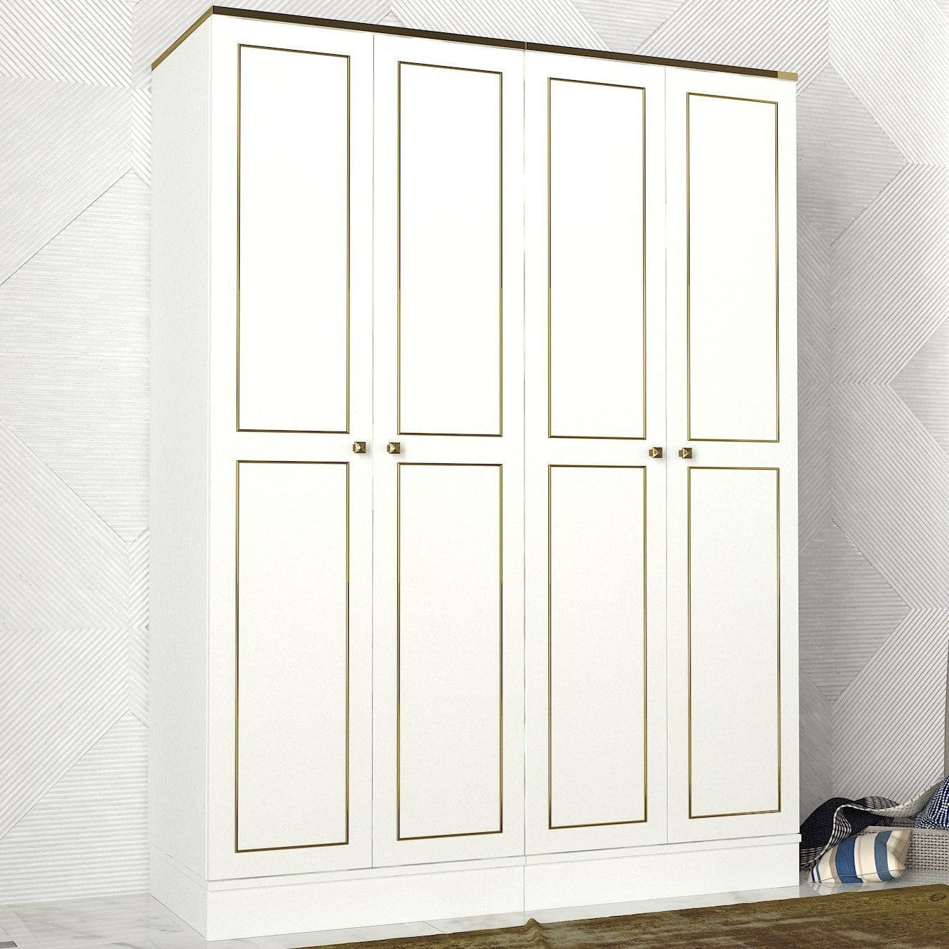Dulap alb cu detalii aurii, elegant, perfect pentru un living modern – primabucata