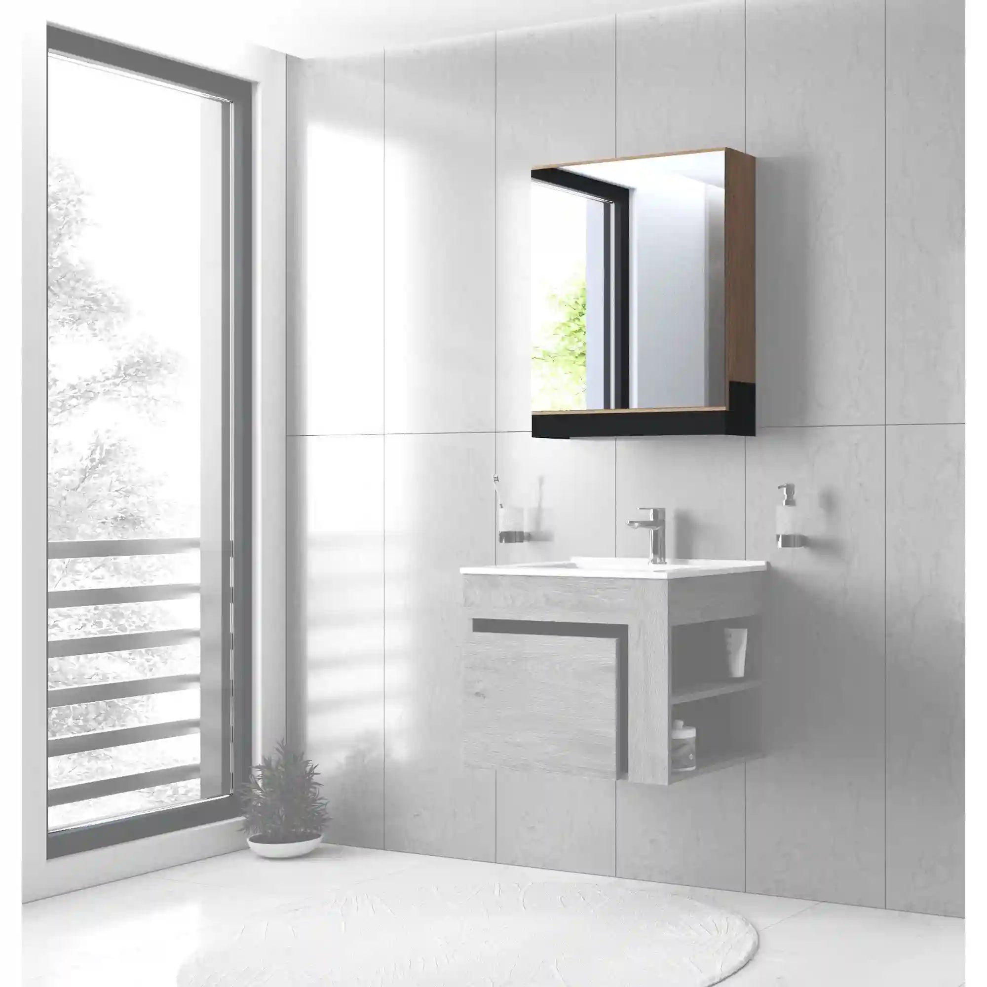 Dulap baie suspendat HOUSTON OCN-37827, stejar auriu/negru