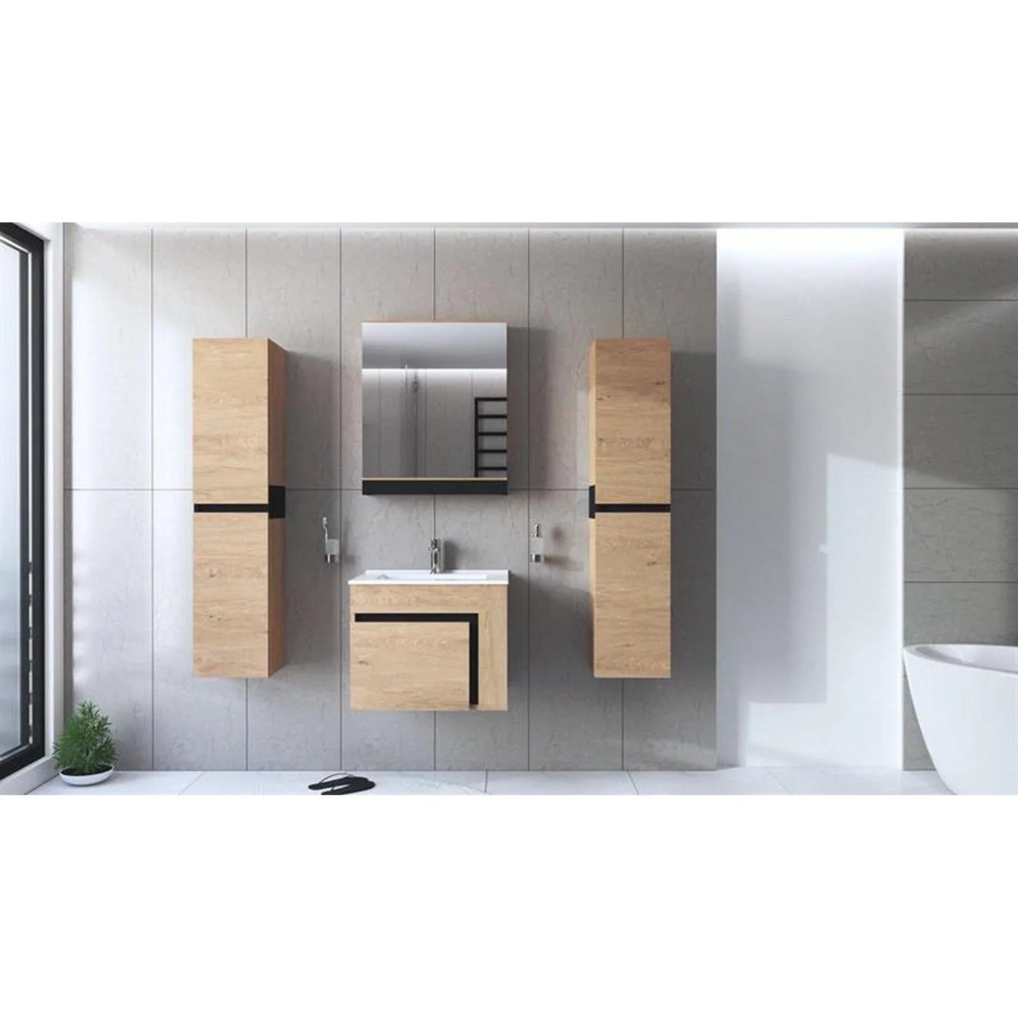 Dulap baie suspendat HOUSTON OCN-37829, stejar auriu/negru