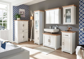 Dulap baie suspendat JASMIN, alb/stejar artisan, PAL, cu o usa, 48x33x76 cm