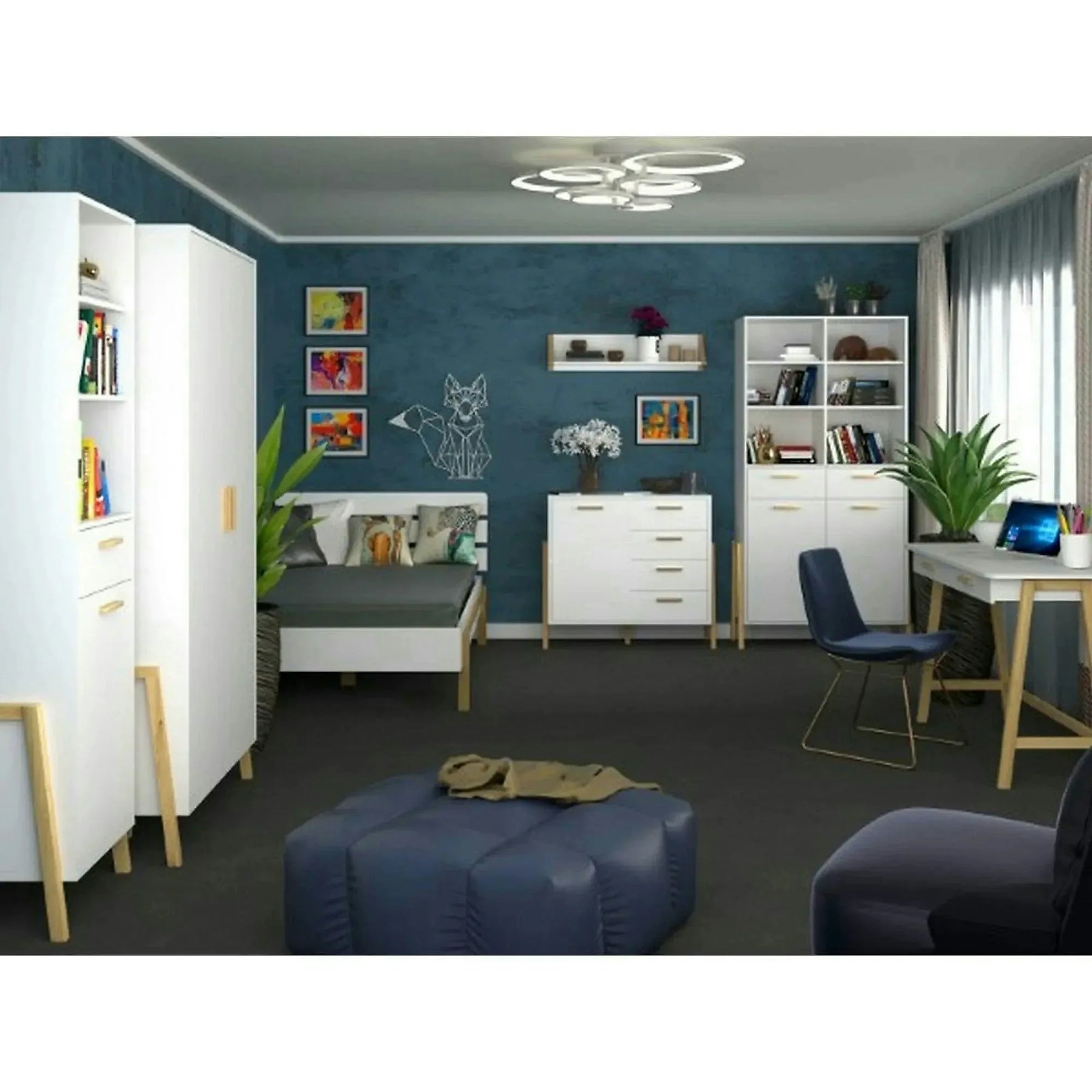 Dulap BELLE, PAL laminat, alb/stejar auriu, 96×55×197 cm