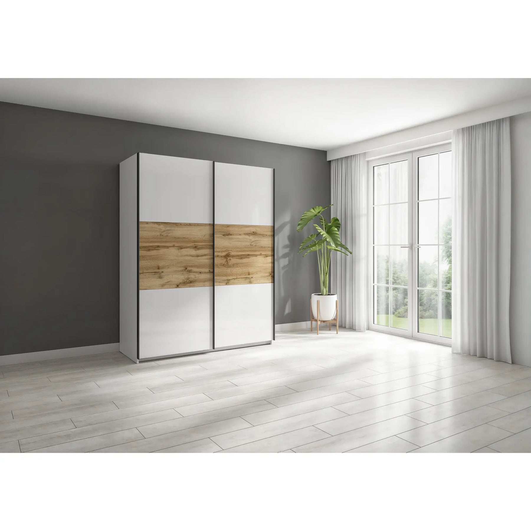 Dulap BERGEN OCN-29294, alb lucios/stejar wotan